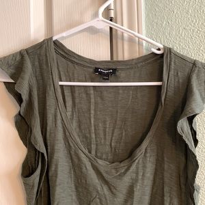 Express olive green tank top with flutter sleeves. Size small.
